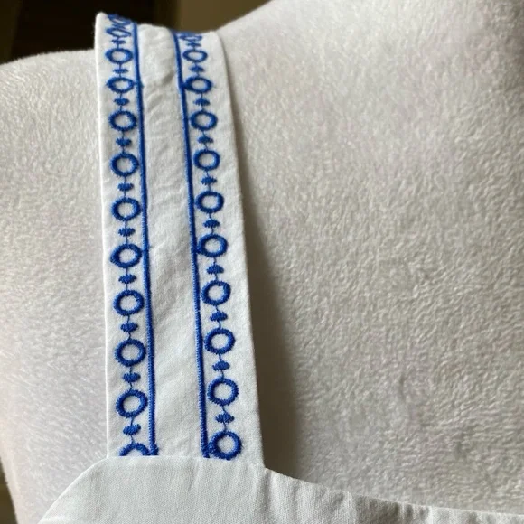 J. Crew Embroidered Saffron scalloped tiered white blue trim dress $128 - Picture 3 of 15